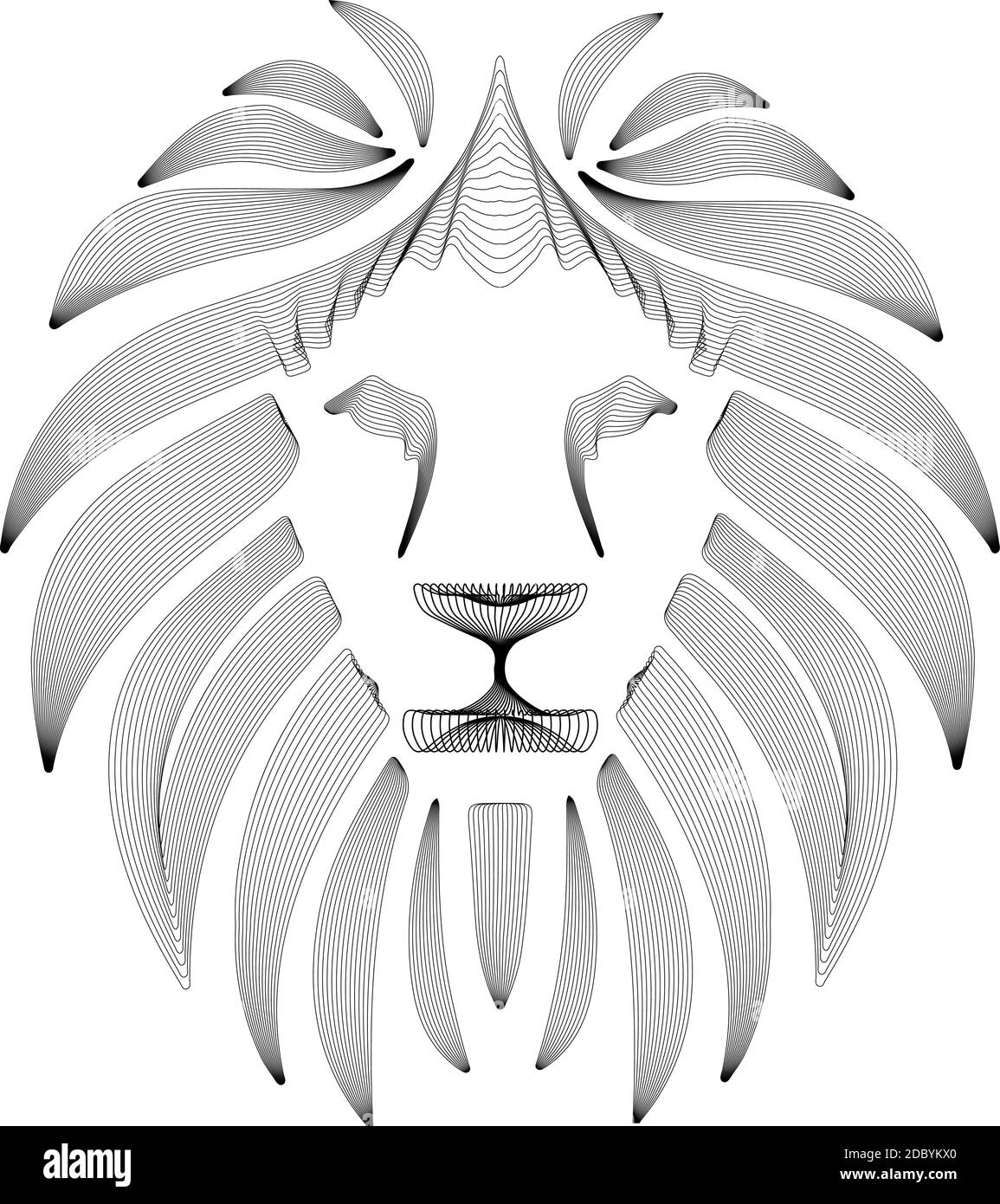 Linear stylized lion. Black and white graphic. Vector illustration can be used as design for tattoo, t-shirt, bag, poster, postcard Stock Vector
