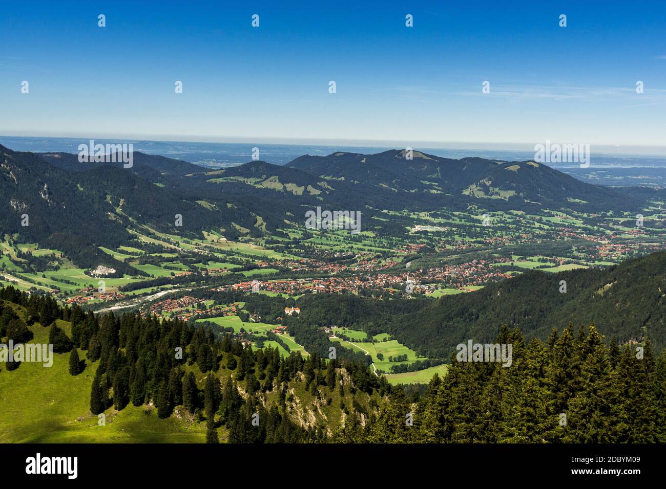 Tourist town Lenggries from above Stock Photo