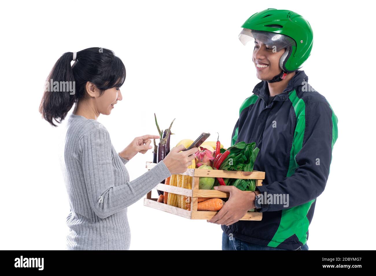 online grocery shopping. delivery man deliver food order to customer