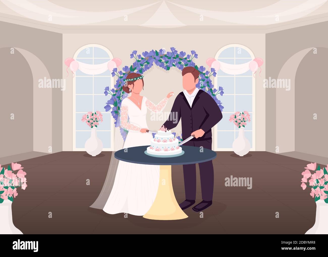 Cutting cake tradition flat color vector illustration Stock Vector