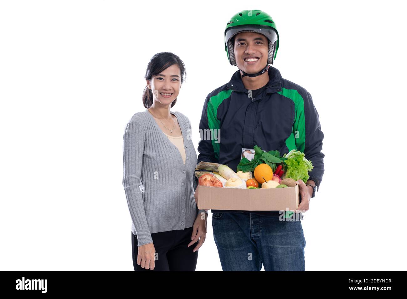 online grocery shopping. delivery man deliver food order to customer