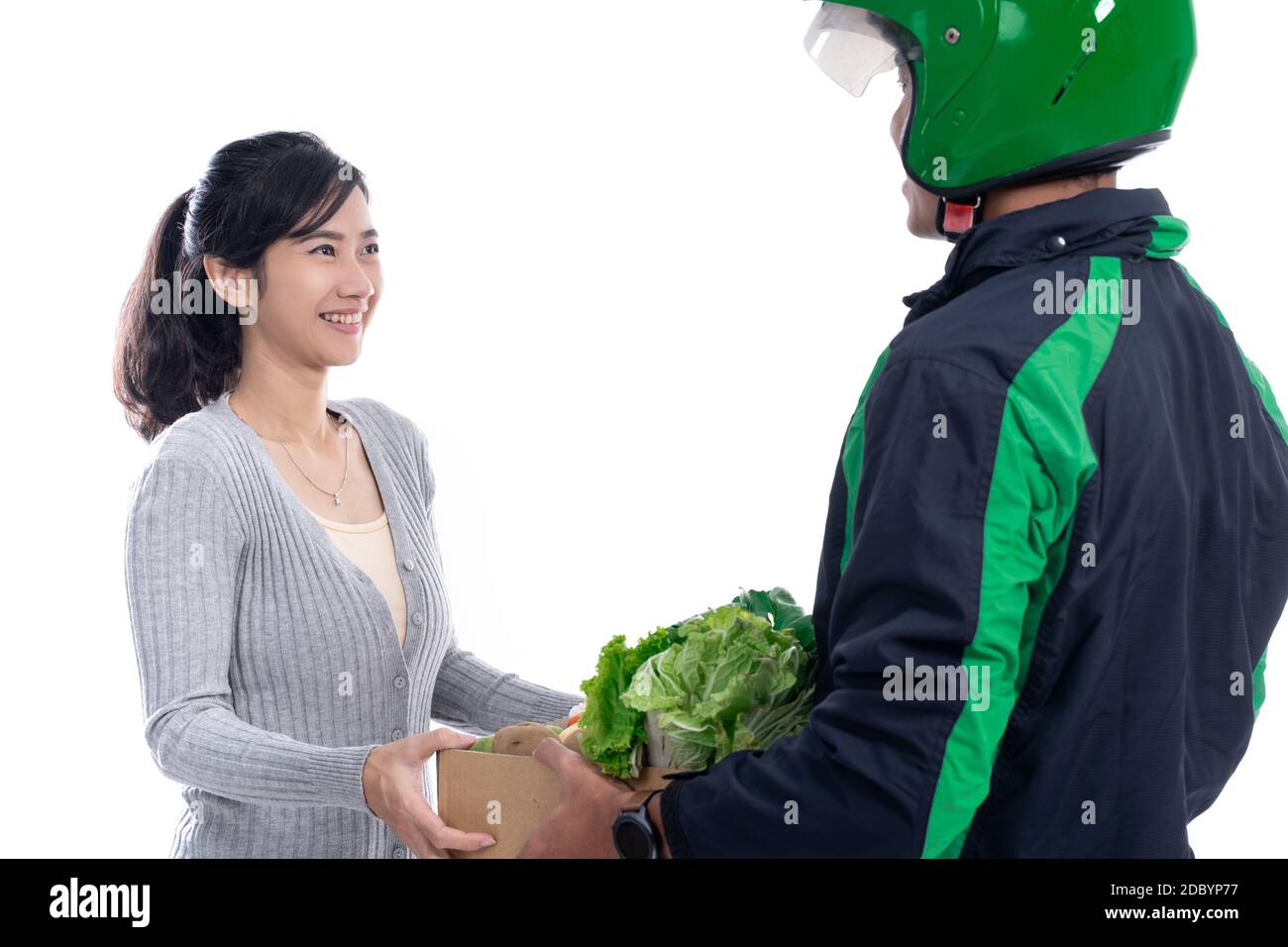 online grocery shopping. delivery man deliver food order to customer