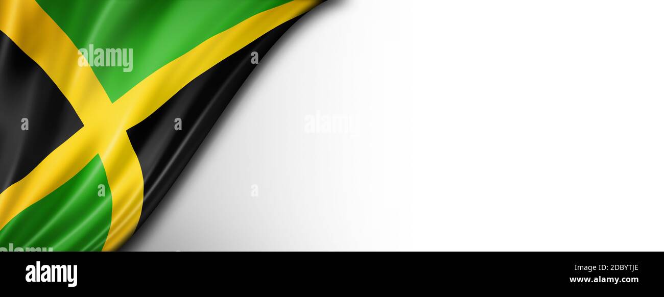 Jamaica flag isolated on white. Horizontal panoramic banner. Stock Photo