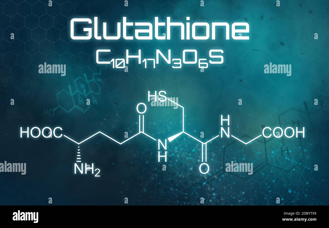 Chemical formula of Glutathione on a futuristic background Stock Photo