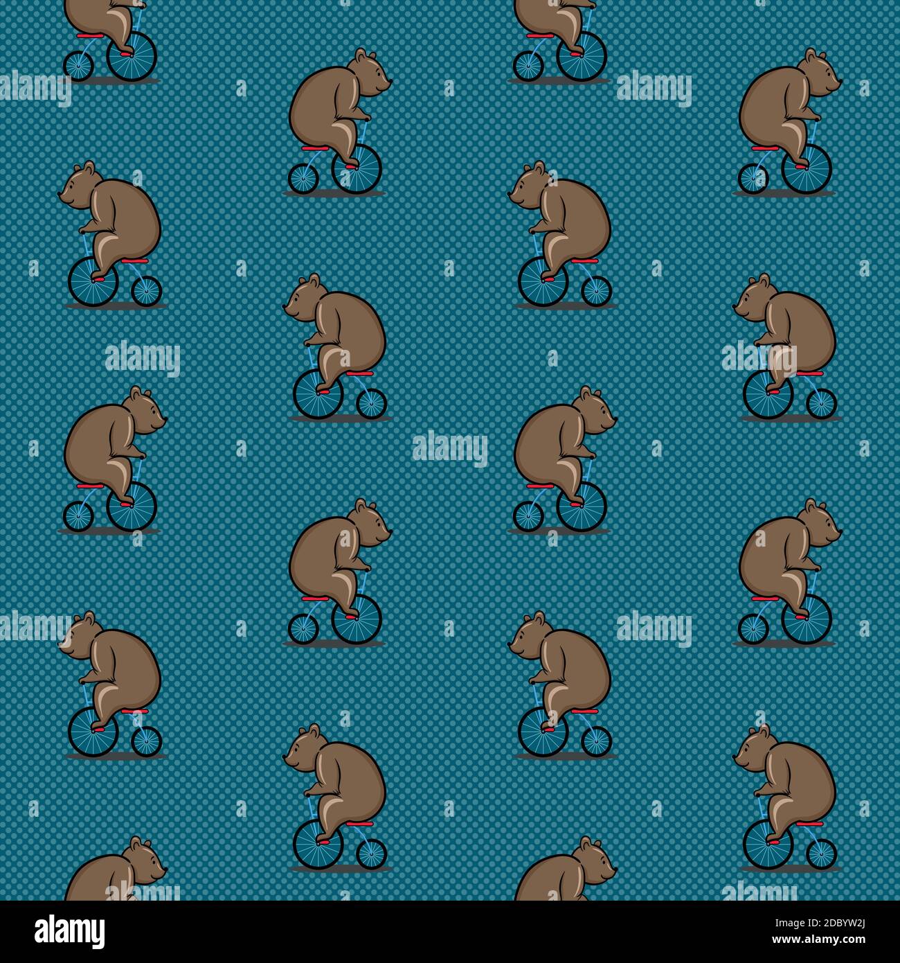 Bear riding a bicycle vector seamless pattern doodle cartoon wallpaper background Stock Vector