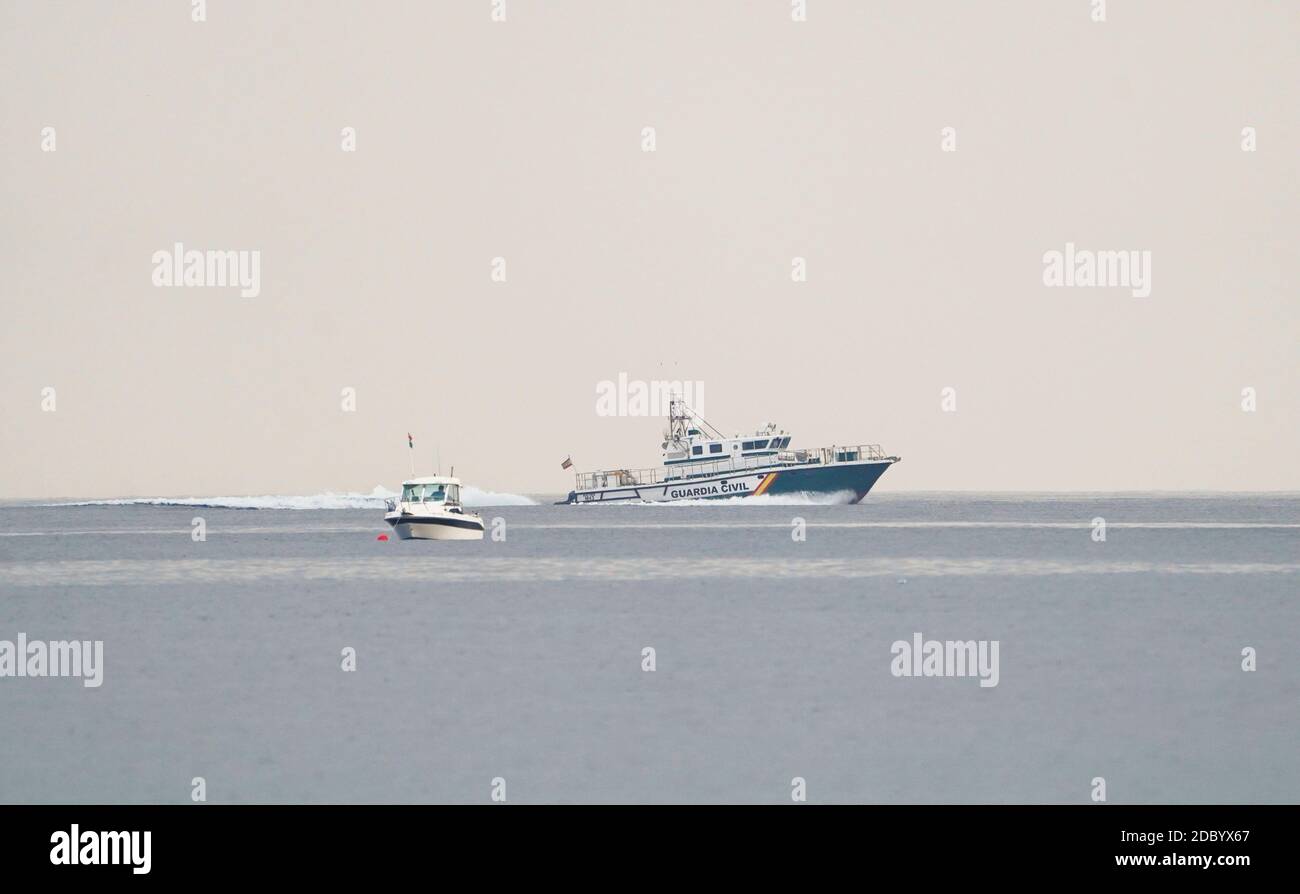 Boat of Guardia Civil, Civil Guard Spain, Patrolling the mediterranean sea, Andalucia, Spain. Stock Photo