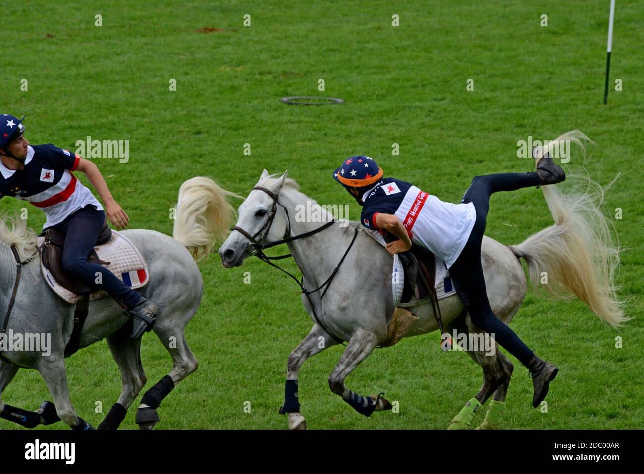 Teams from 7 countries compete on horeback in the international mounted games at the Royal Welsh Show 2019, Builth Wells - Stock Image