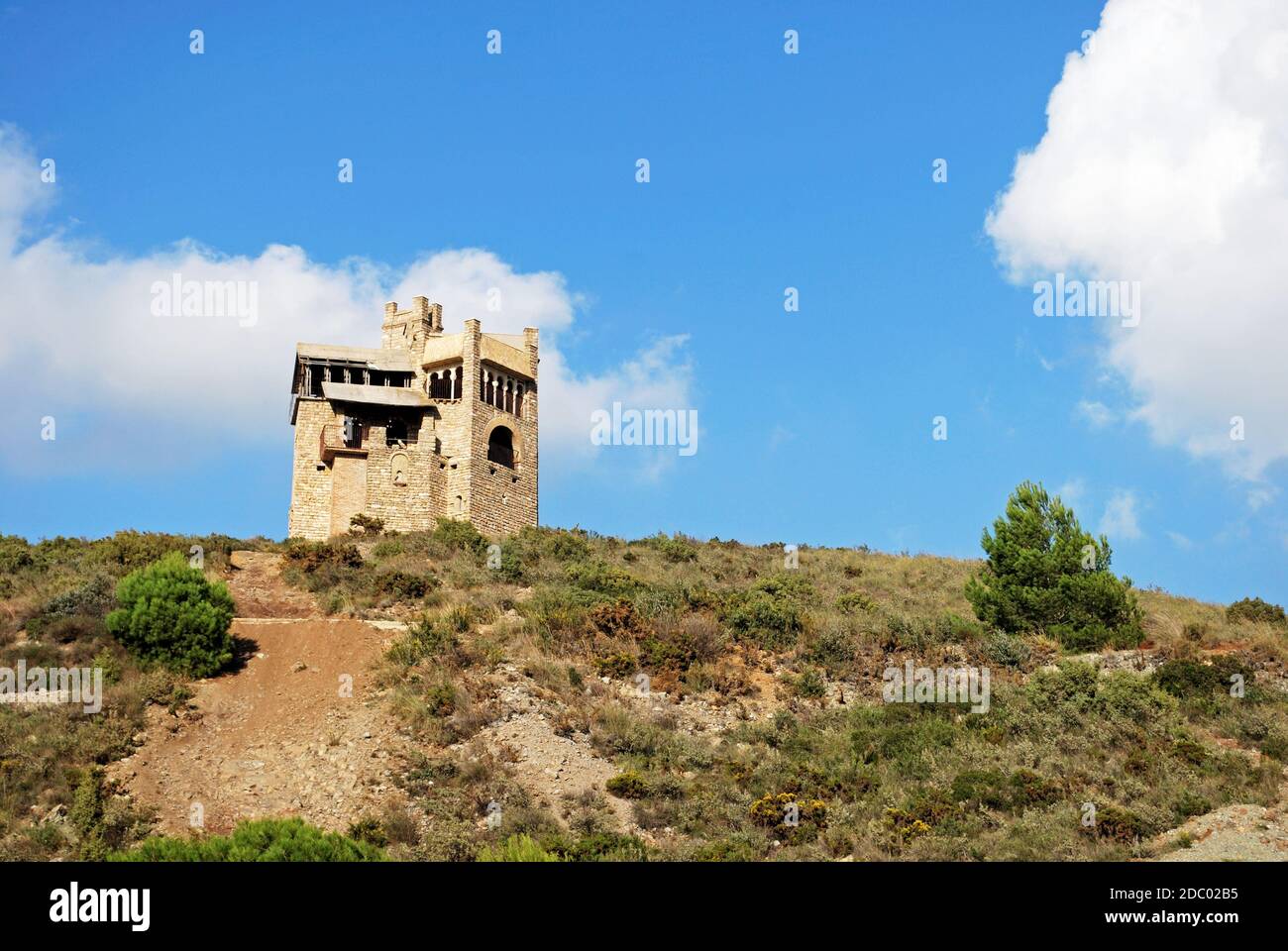 Folly in the countryside originally built as a water tower, Alhaurin El Grande, Costa del Sol, Andalusia, Spain, Europe. Stock Photo