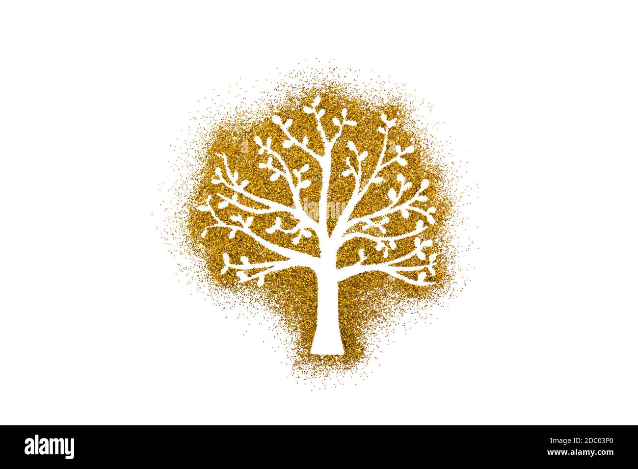 Small tree shape on golden glitter isolated on white background Stock ...