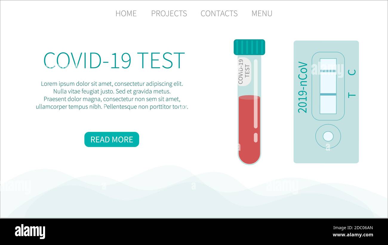 COVID-19 Coronavirus test. Tubes with blood sample. Rapid test. Lab research and diagnosis. Medicine vector concept in flat design. Landing page Stock Vector