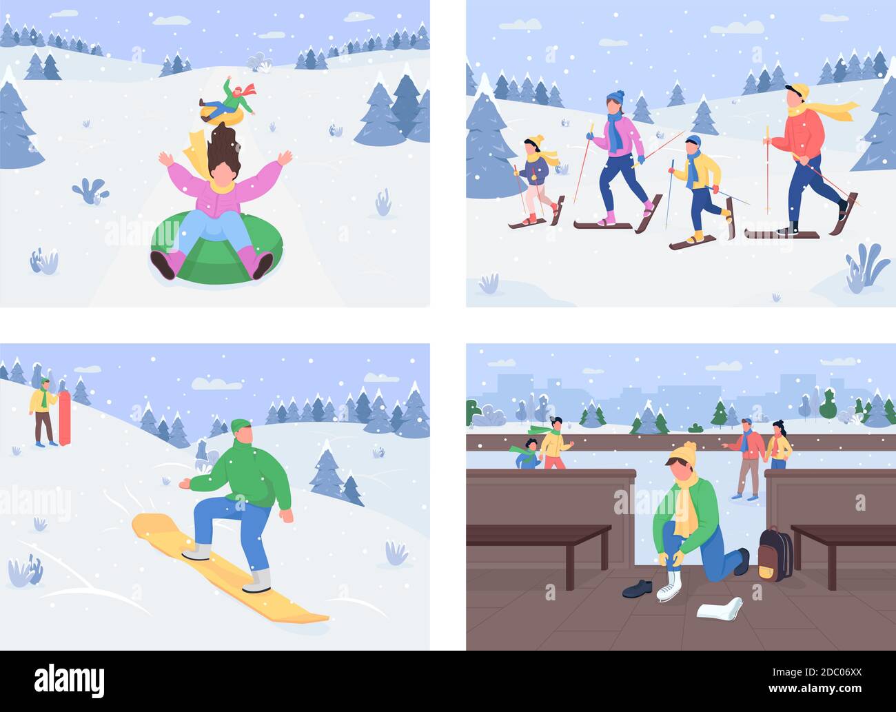 Winter fun activities flat color vector illustration set Stock Vector ...