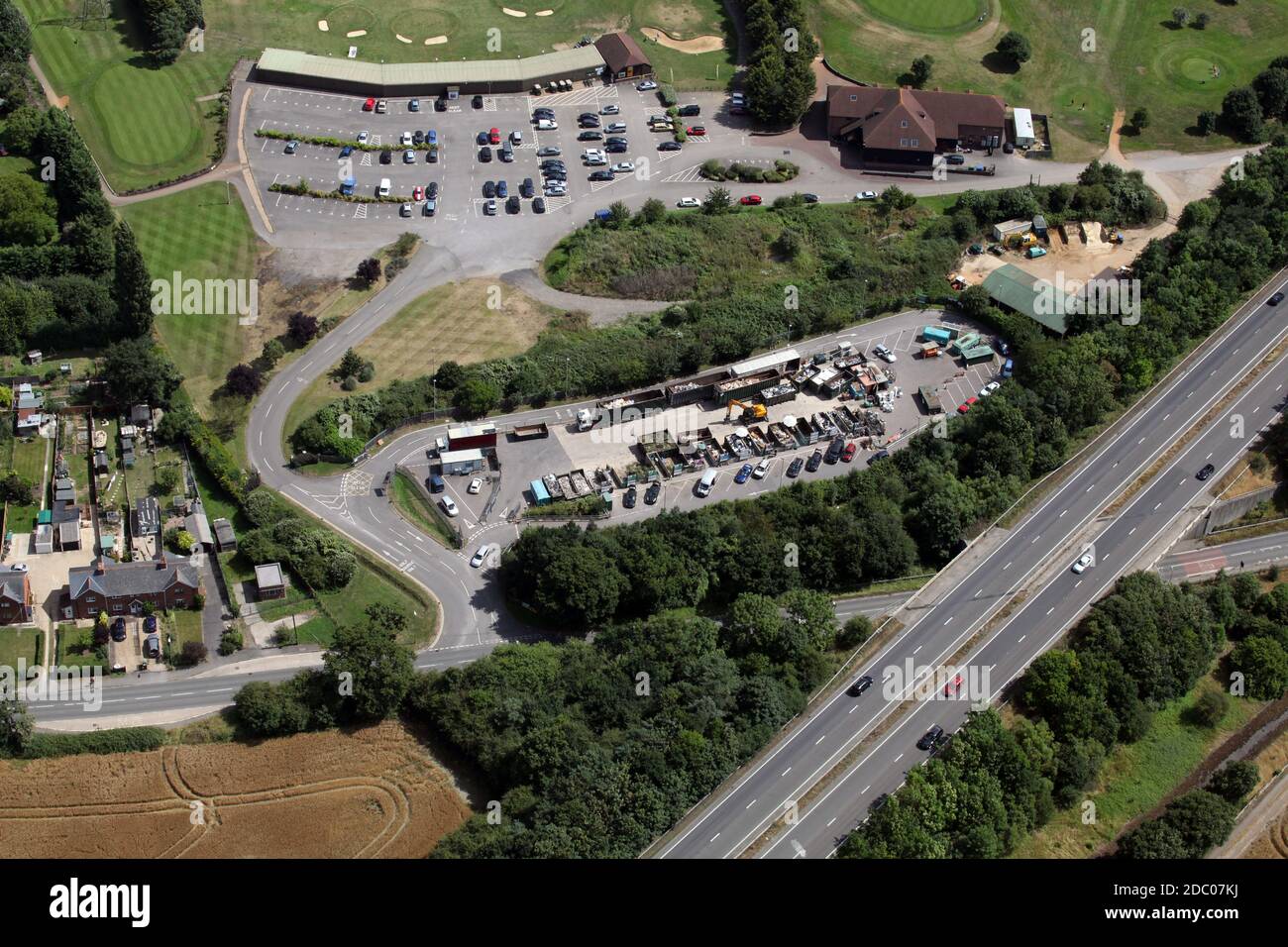 aerial view of Drayton Waste and Recycling Centre, and the Jonathan Draycott Golf Academy within Drayton Park Golf Club, Abingdon, Oxfordshire, UK Stock Photo