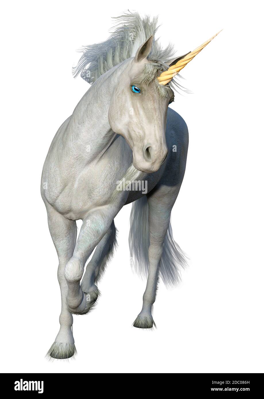 3D rendering of a fantasy white unicorn isolated on white background ...