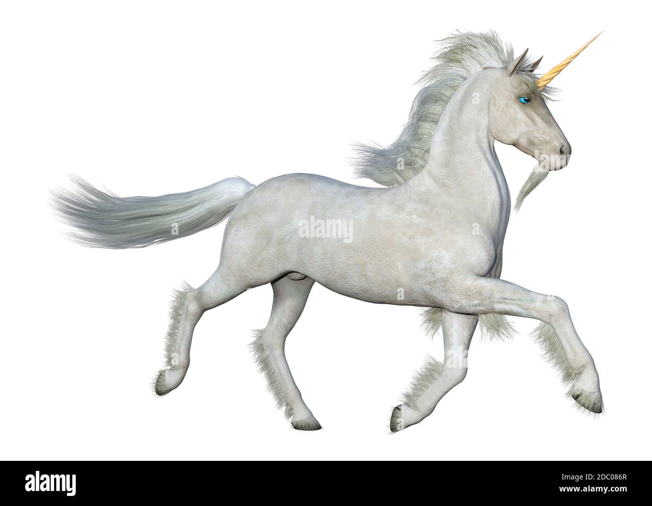 3D rendering of a fantasy white unicorn isolated on white background ...