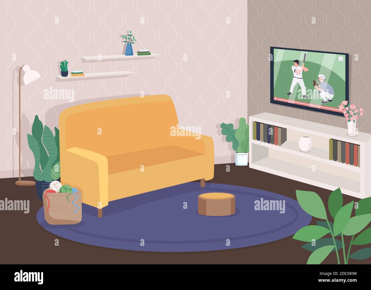 Modern living room flat color vector illustration Stock Vector Image ...