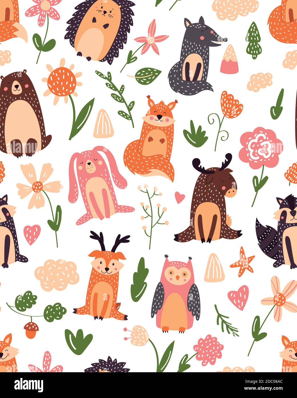 Download Vintage Floral Seamless Pattern With Forest Animals Bear Fox Owl Rabbit Vector Background With Butterflies Snail Trees And Flowers Stock Vector Image Art Alamy