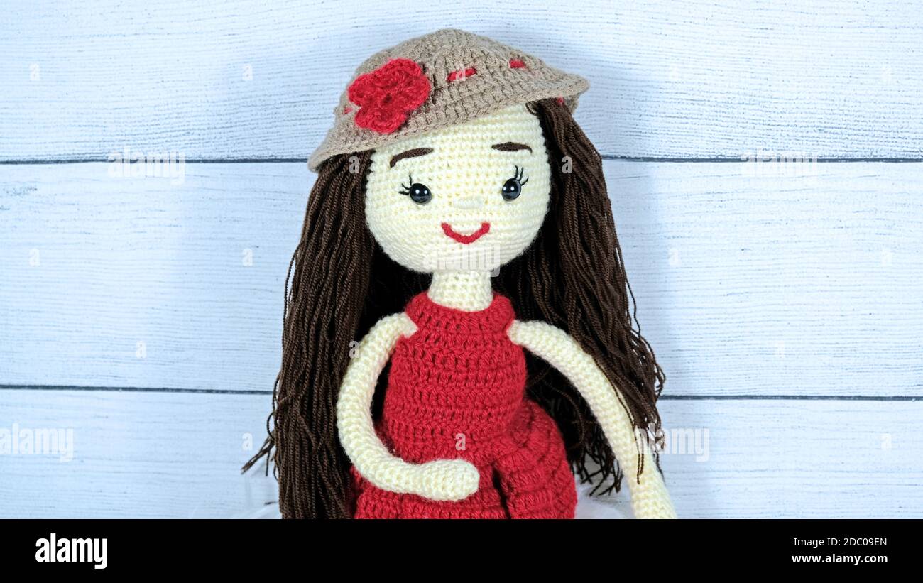 Crochet doll with hat Stock Photo