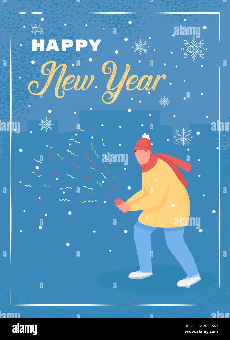 Happy New Year greeting card flat vector template Stock Vector Image ...