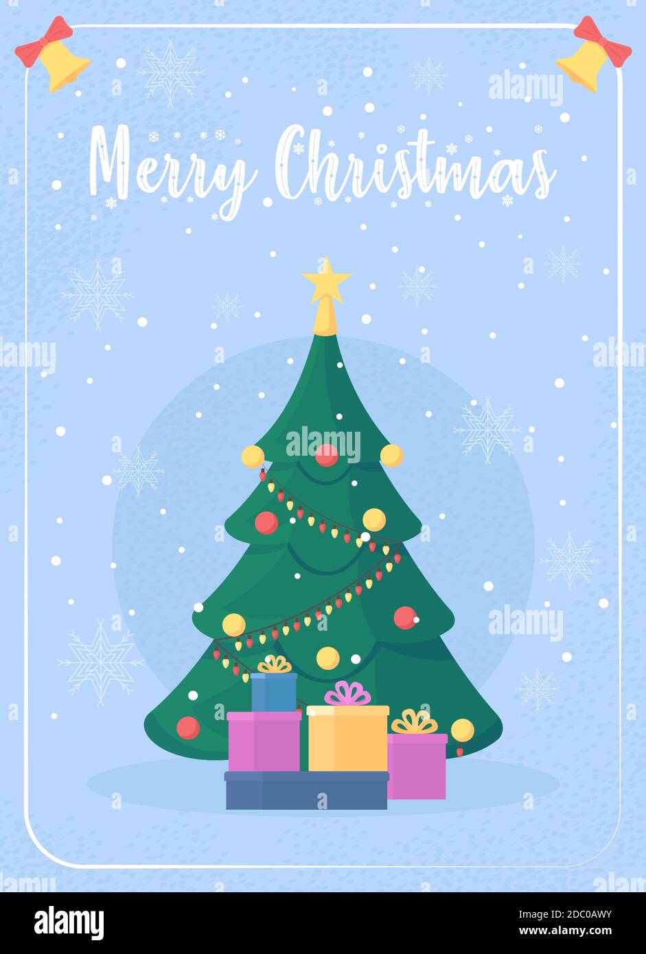 Christmas tree greeting card flat vector template Stock Vector