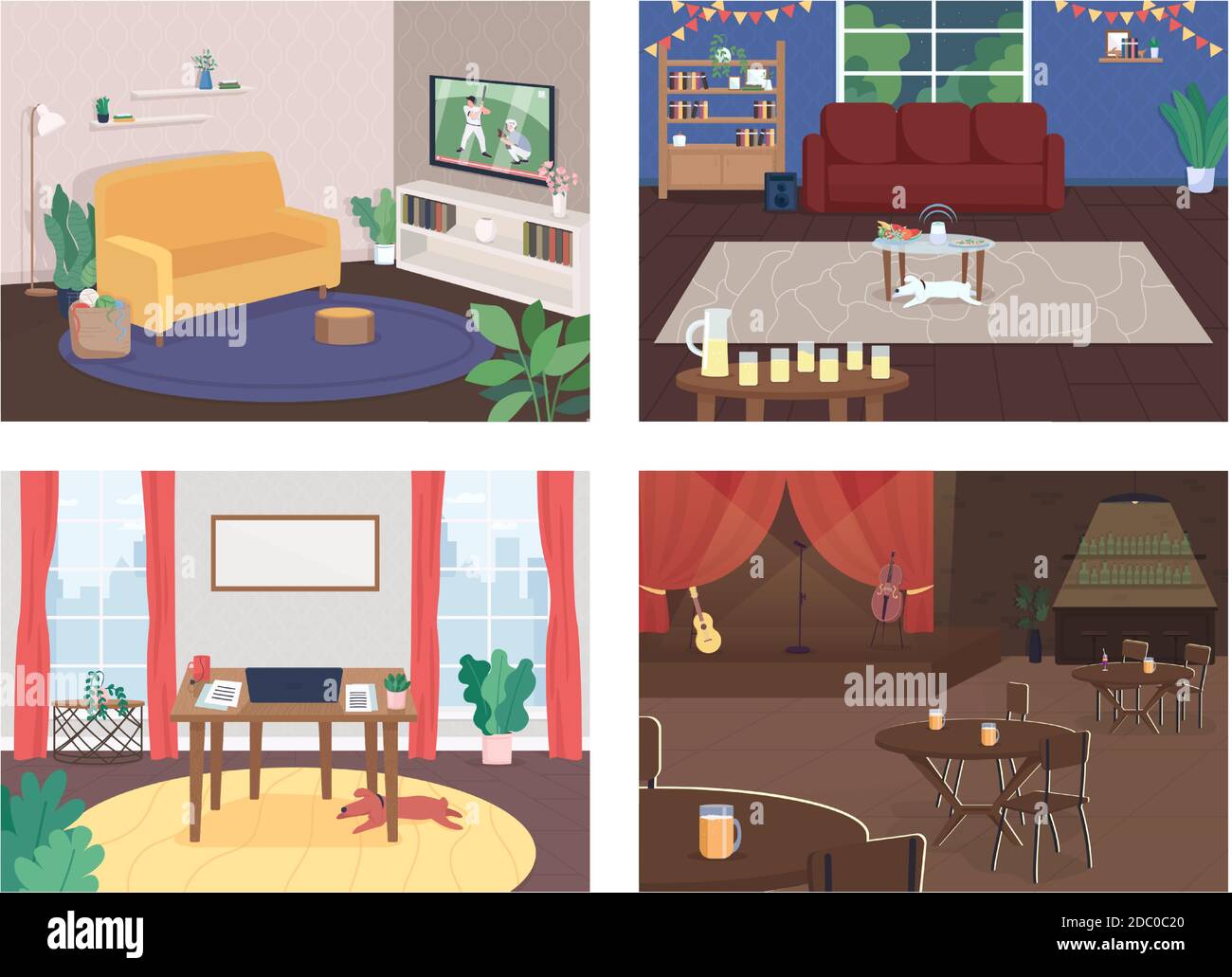 House interior flat color vector illustration set Stock Vector Image ...