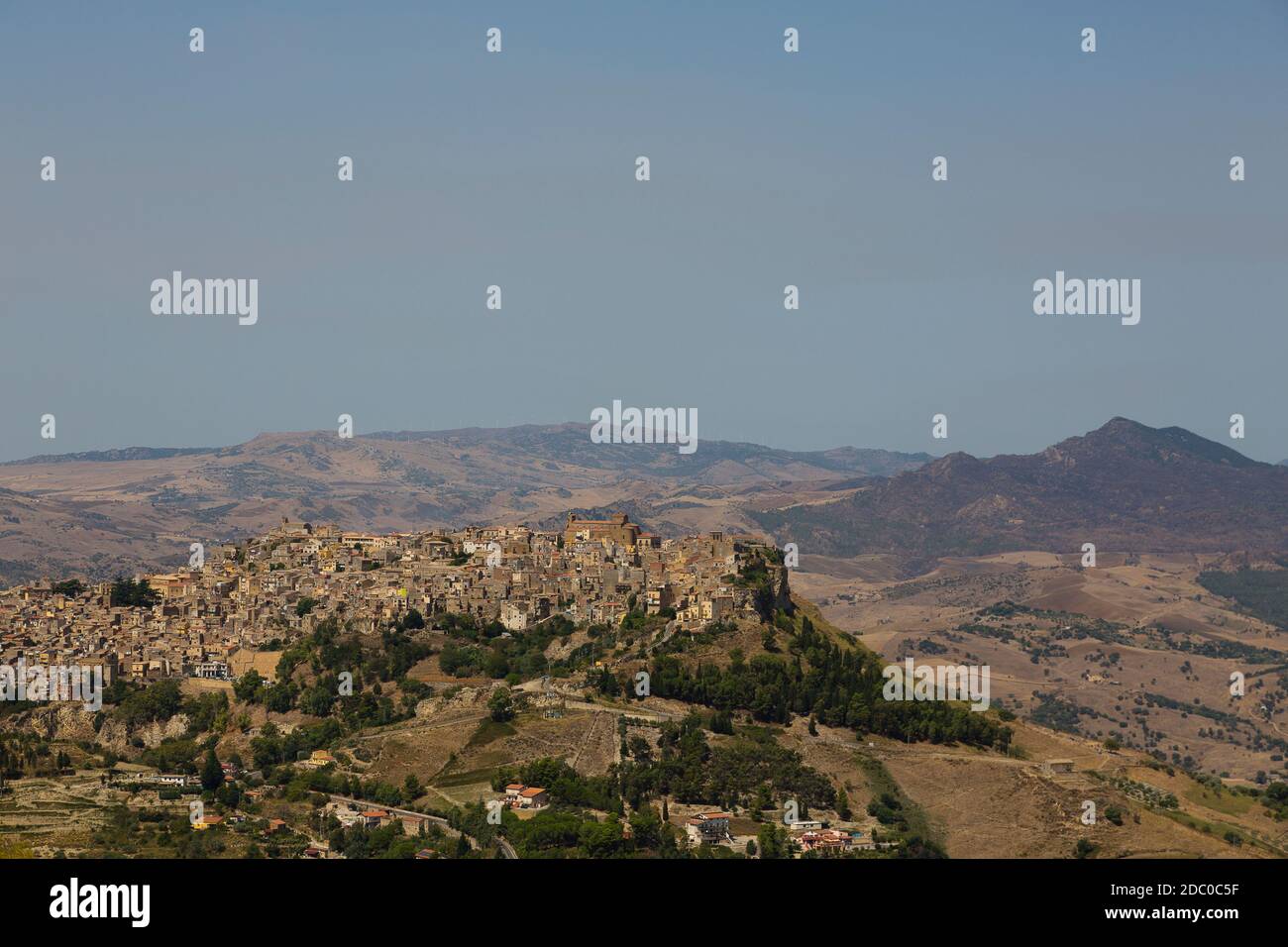 Sicily, Italy. View of old buildings on a hill near the historic town of Enna. Stock Photo