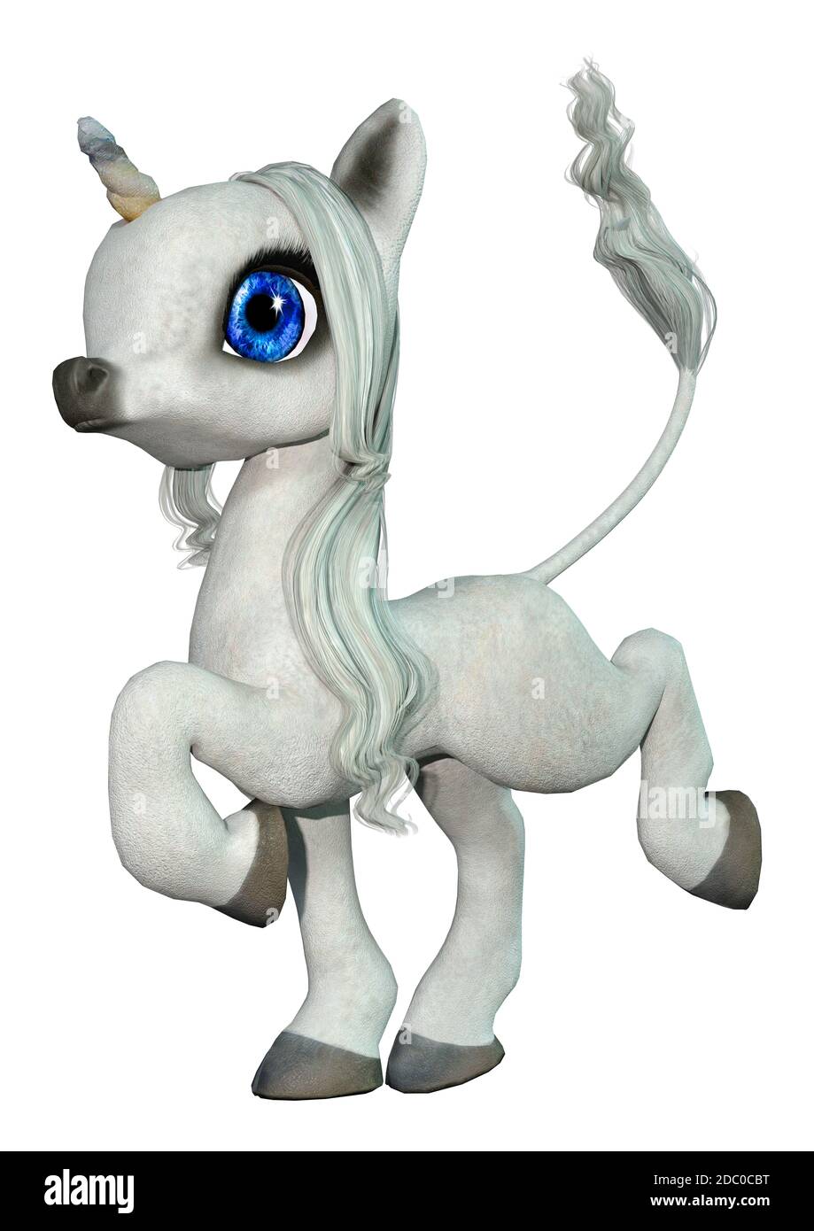 3D rendering of a little fantasy white unicorn isolated on white ...