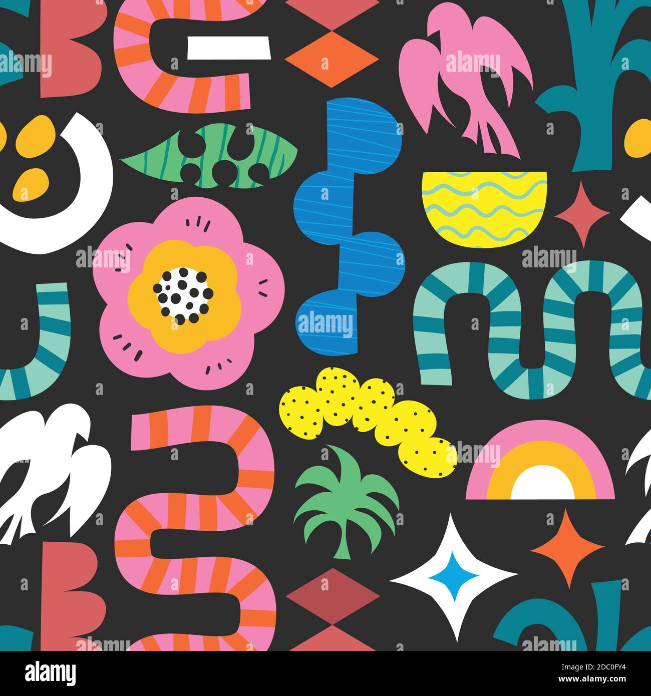 Modern abstract kids shapes collage seamless vector pattern