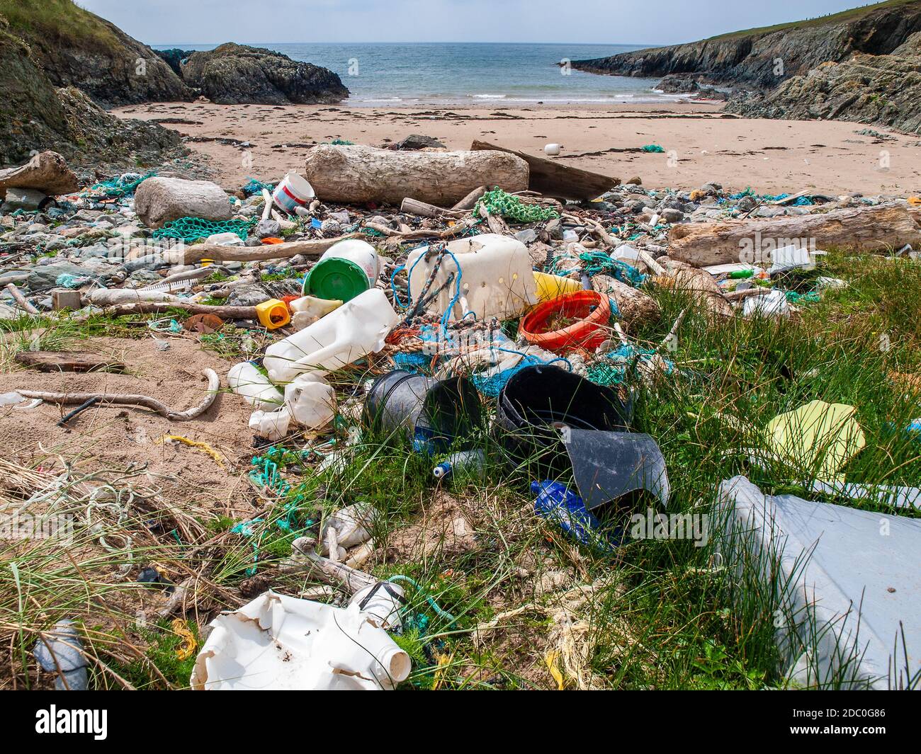 Rubbish and Plastic waste on a beach, Anglesey, Wales, UK Stock Photo
