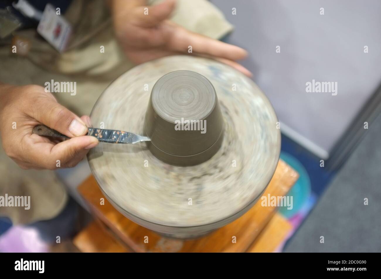 Concept Ceramic The man Throwing clay bowl on a pottery's wheel Stock Photo Alamy