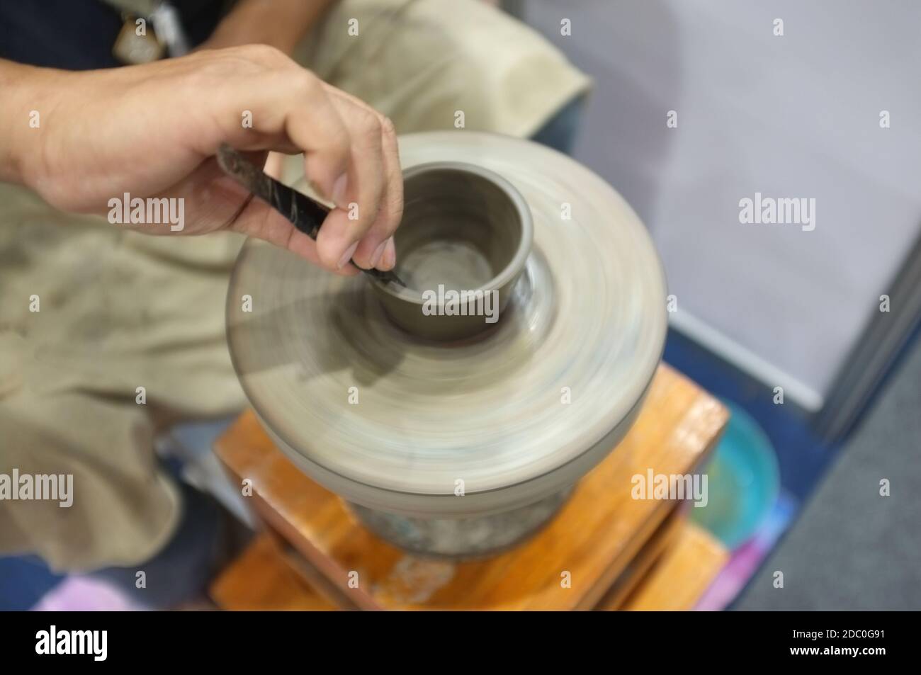 Concept Ceramic The man Throwing clay bowl on a pottery's