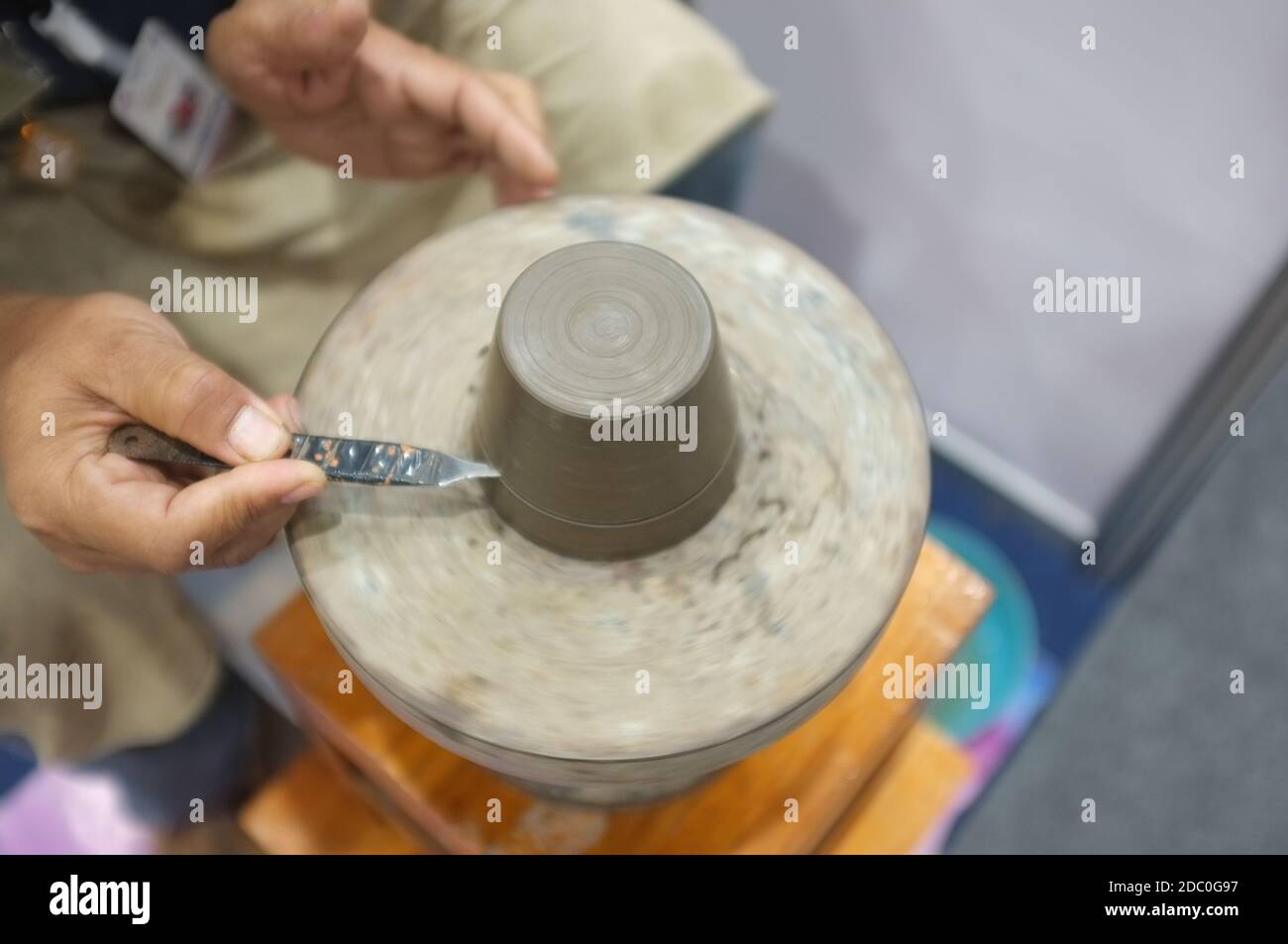 Concept Ceramic The man Throwing clay bowl on a pottery's