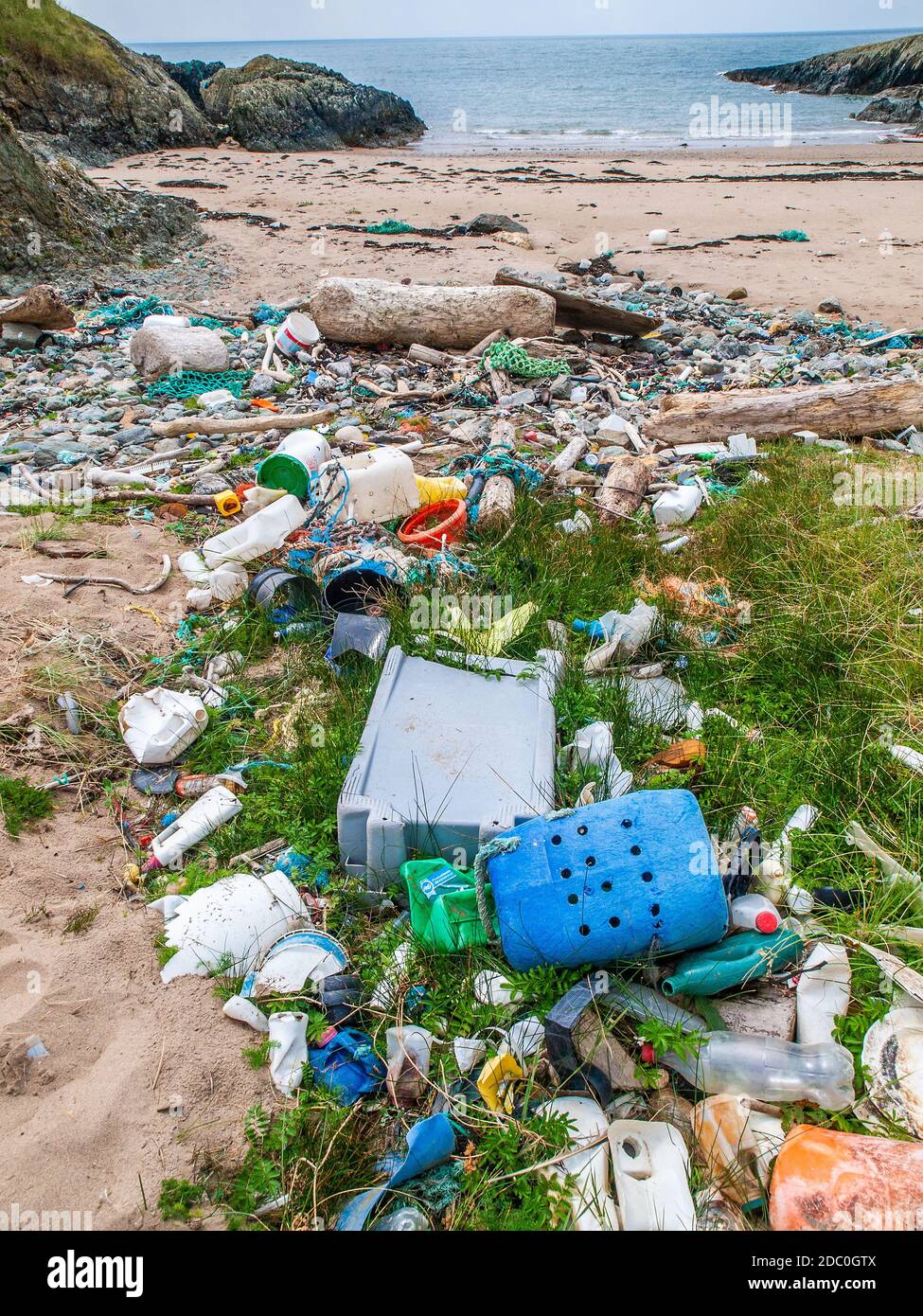 Rubbish and Plastic waste on a beach, Anglesey, Wales, UK Stock Photo
