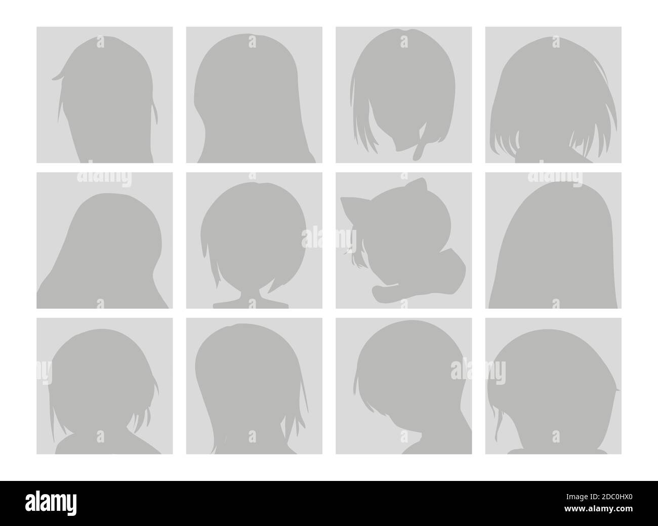 Vector Big Set of Anime Faces with Hair. Flat Gray Icons of Girls for Web  and Mobile. Default Placeholder Avatar Profile on Gray Background. Gray  Stock Vector Image & Art - Alamy