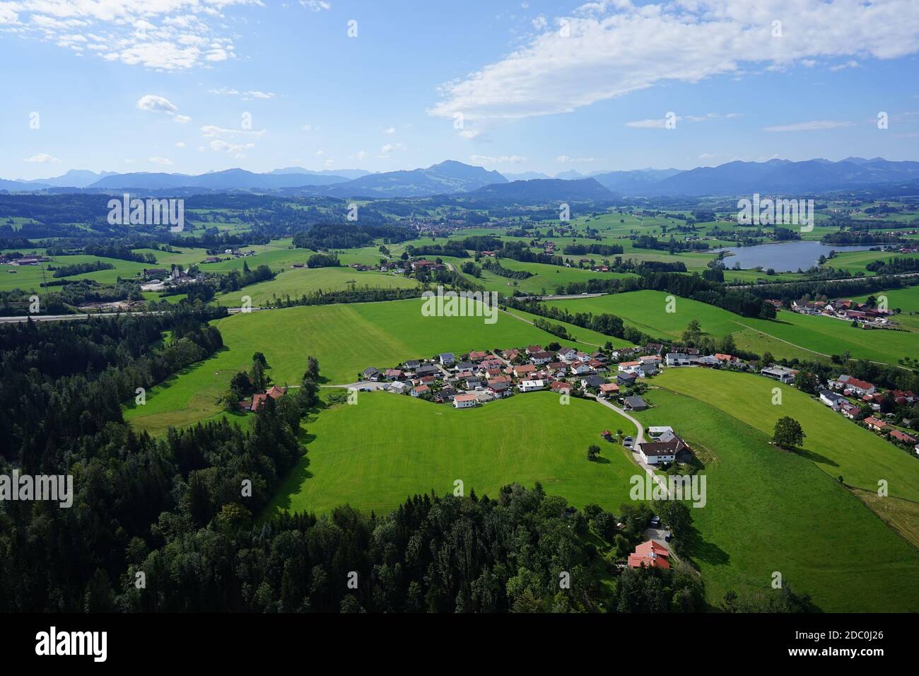 Aerial view of settlements near Kempten in the AllgÃ¤u Stock Photo