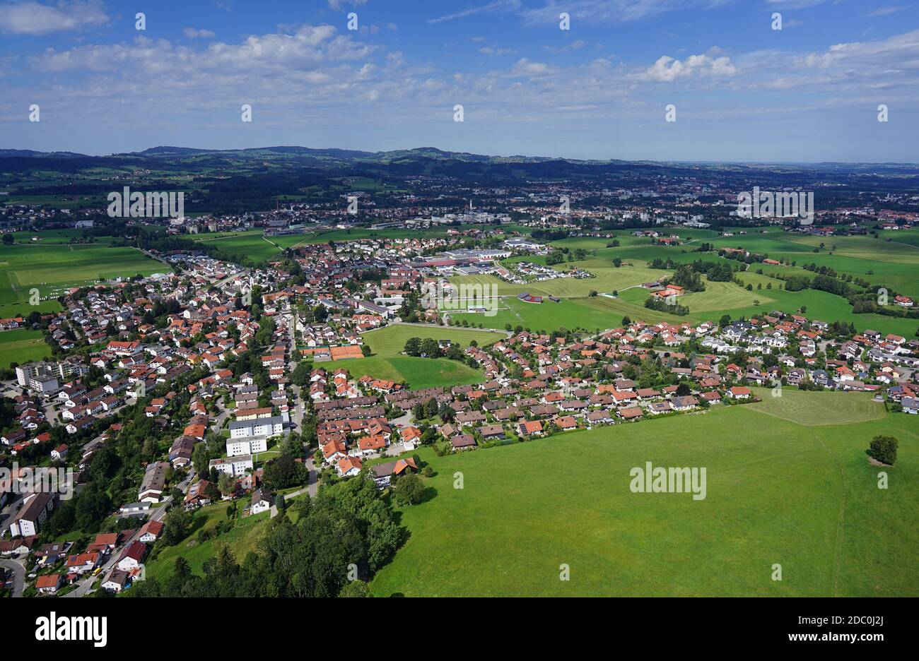 Aerial view of settlements near Kempten in the AllgÃ¤u Stock Photo