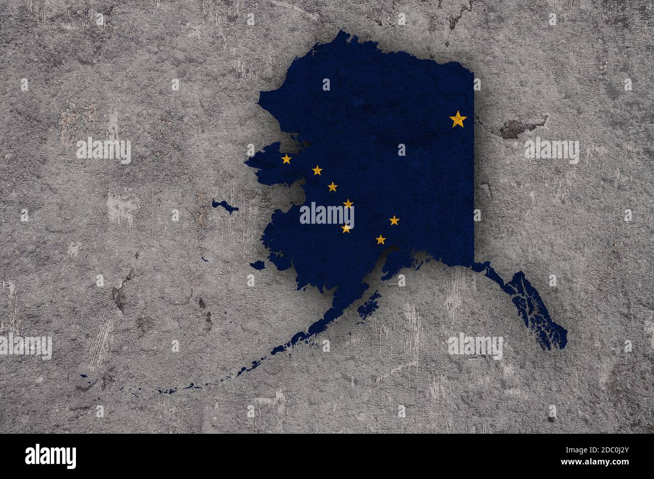 Map and flag of Alaska on weathered concrete Stock Photo - Alamy