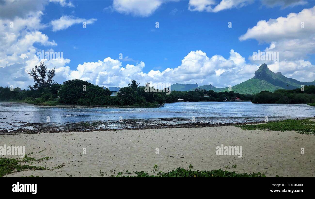 View On Black River Flowing Towards Indian Ocean At Tamarin Beach On 