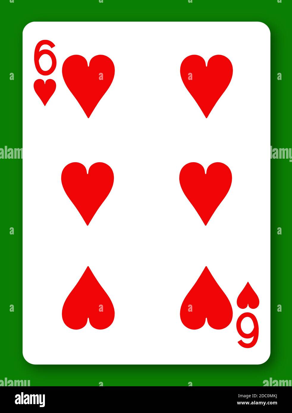 A 6 Six of Hearts playing card with clipping path to remove background and shadow Stock Photo