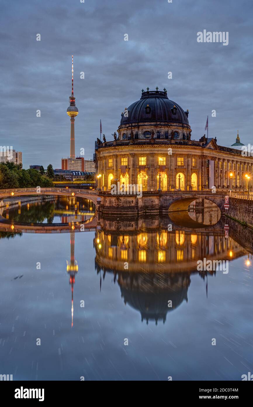 The Museum Island and the Television Tower in Berlin on a cloudy morning Stock Photo