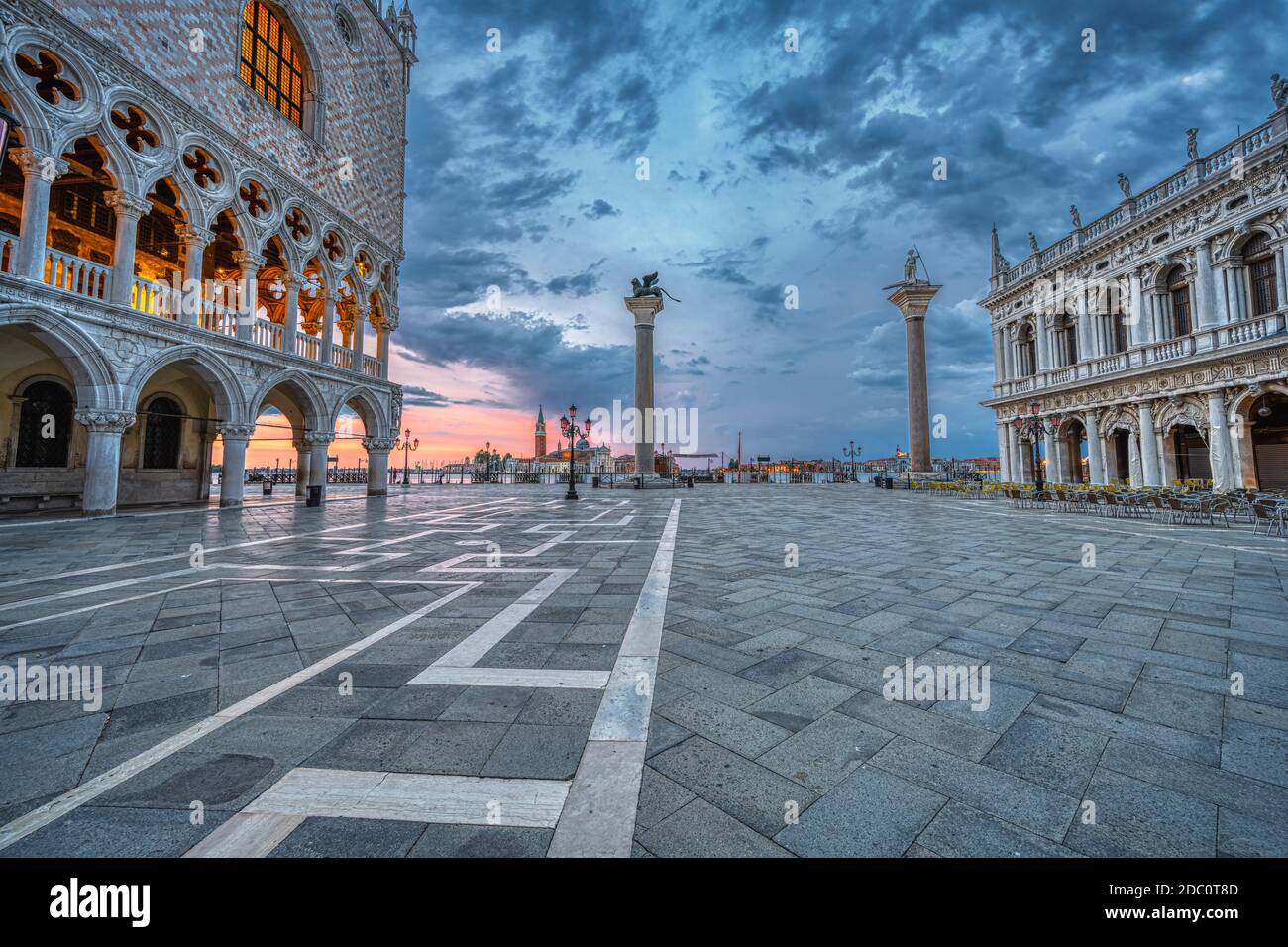 Sunrise at the Piazzetta San Marco and the Palazza Ducale in Venice, Italy Stock Photo