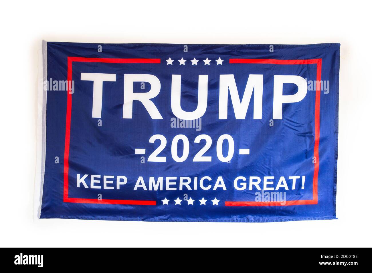 Trump flag for President 2020, keep America Great, presidential election, flag isolated on white background texture closeup Stock Photo