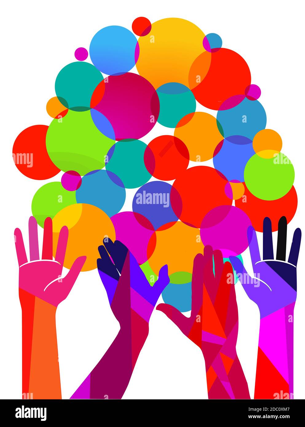 Hands happily hold colorful dots Stock Photo