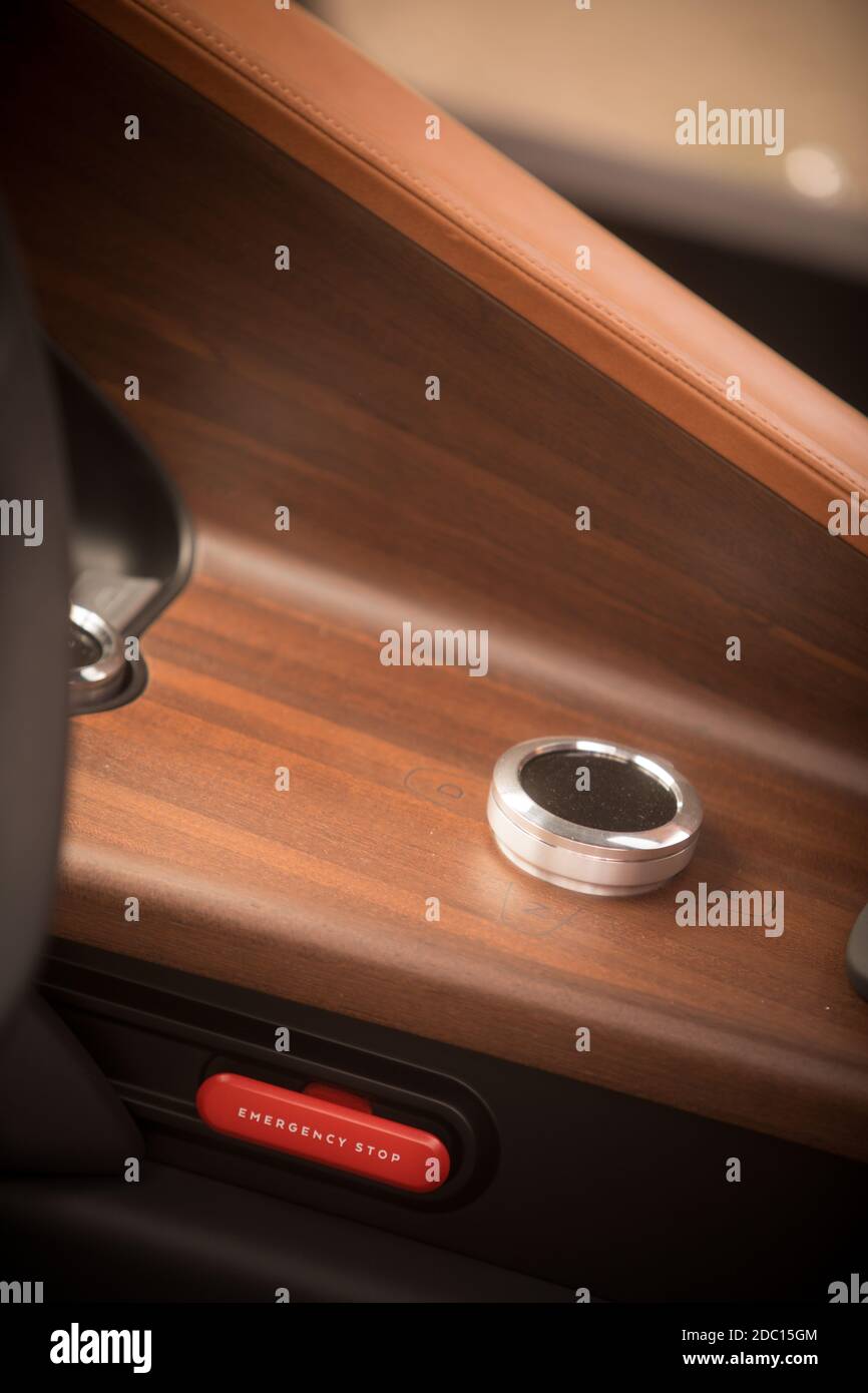Close up shot of an emergency brake lever in a modern car Stock Photo