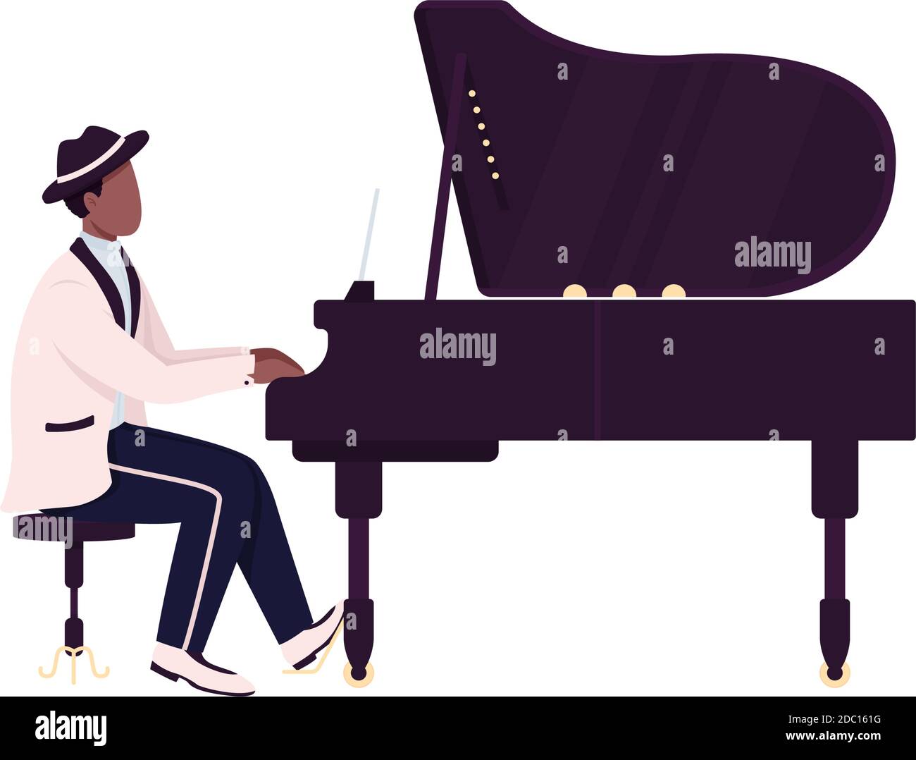 African piano player flat color vector faceless character Stock Vector