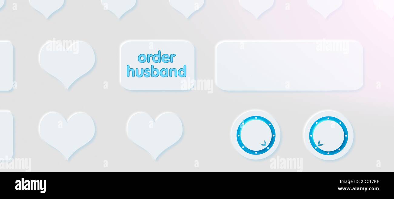 A 3 D representation of a keyboard in the new Design Look Neumorphism. On the key there is english text order husband. A life partner is looked for. Stock Photo