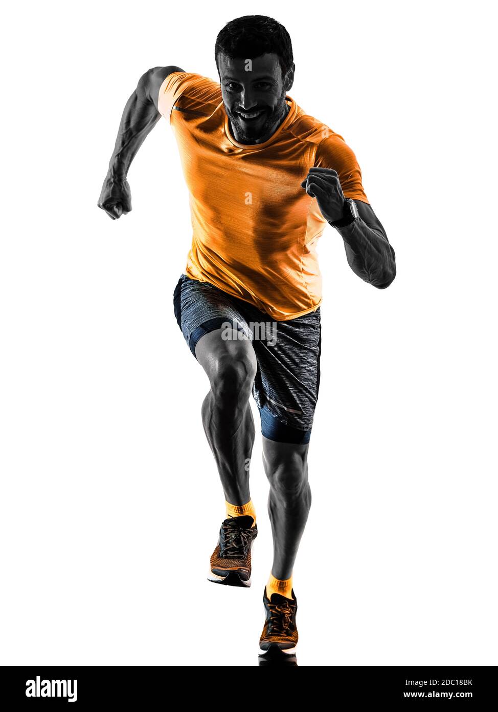 Runner Man one caucasian man runner running jogging jogger silhouette isolated on ...