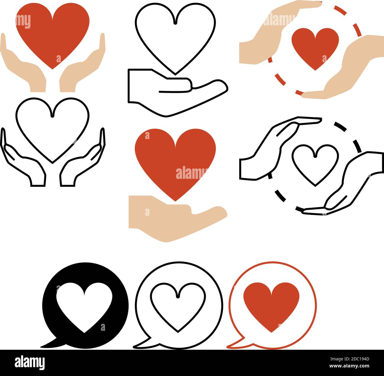 Heart in hands vector isolated on white background. Vector Set of ...