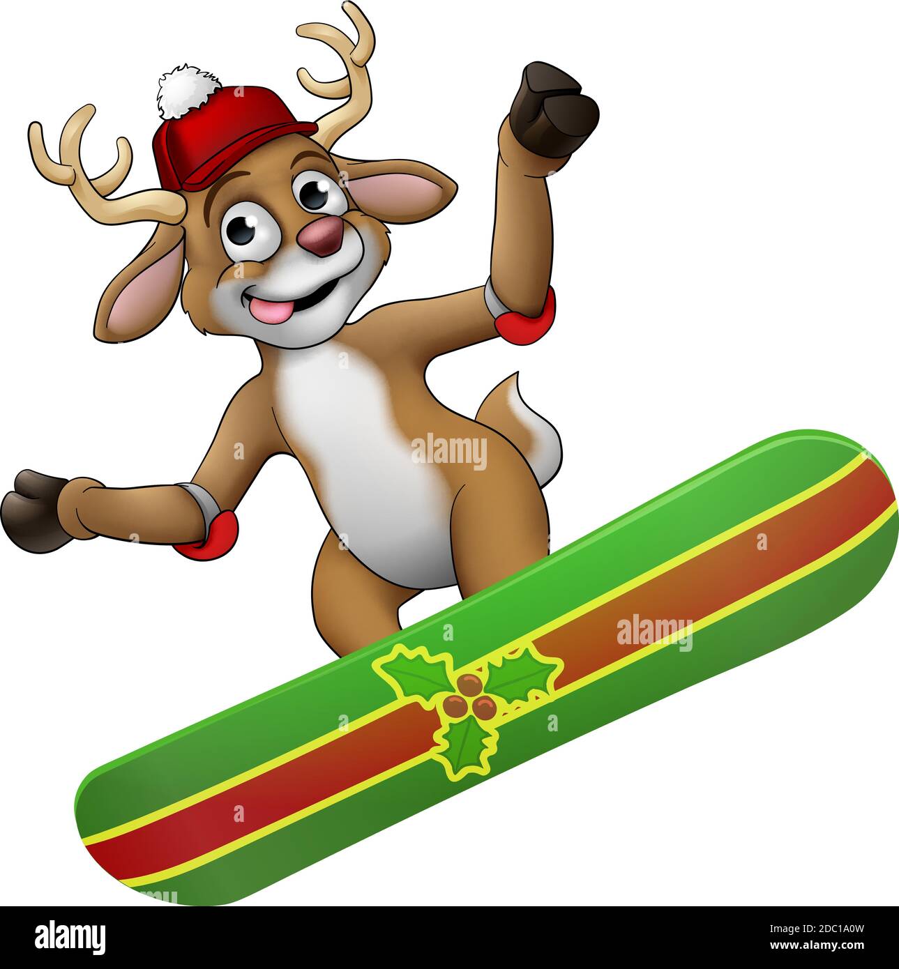 Christmas Reindeer Snowboarding Snow Board Cartoon Stock Vector