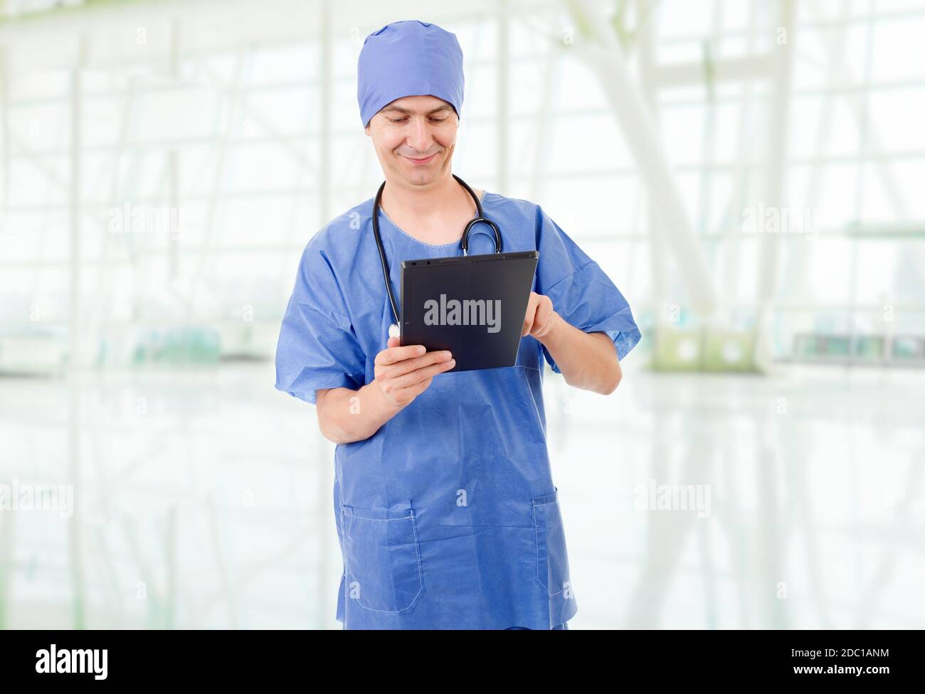 male doctor with tablet pc, at the hospital Stock Photo