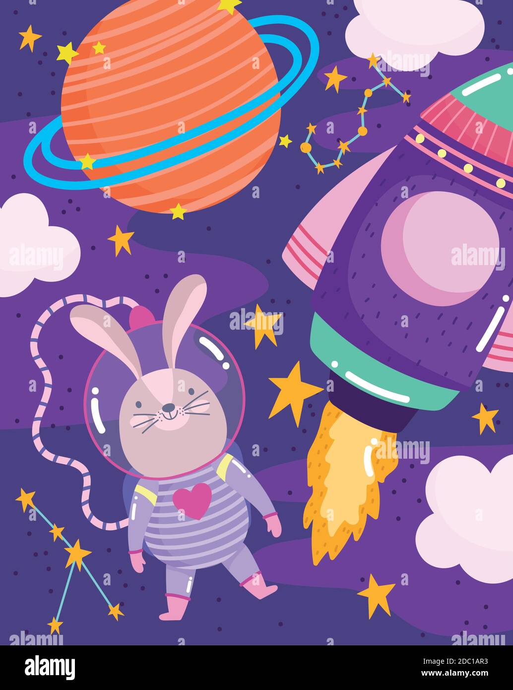 aastronaut rabbit shuttle and planet space adventure galaxy cartoon ...